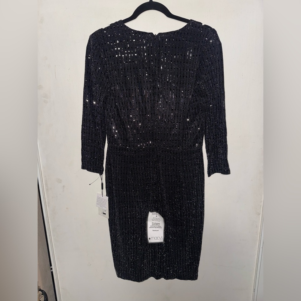 Calvin Klein Black Sequin V-Neck Long Sleeve Dress - Picture 8 of 11